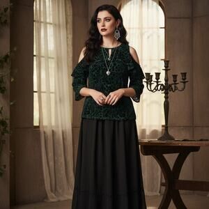 Nanette Lepore Velvet Burnout Top Womens S Ruffle Cold Shoulder Whimsigoth Fairy